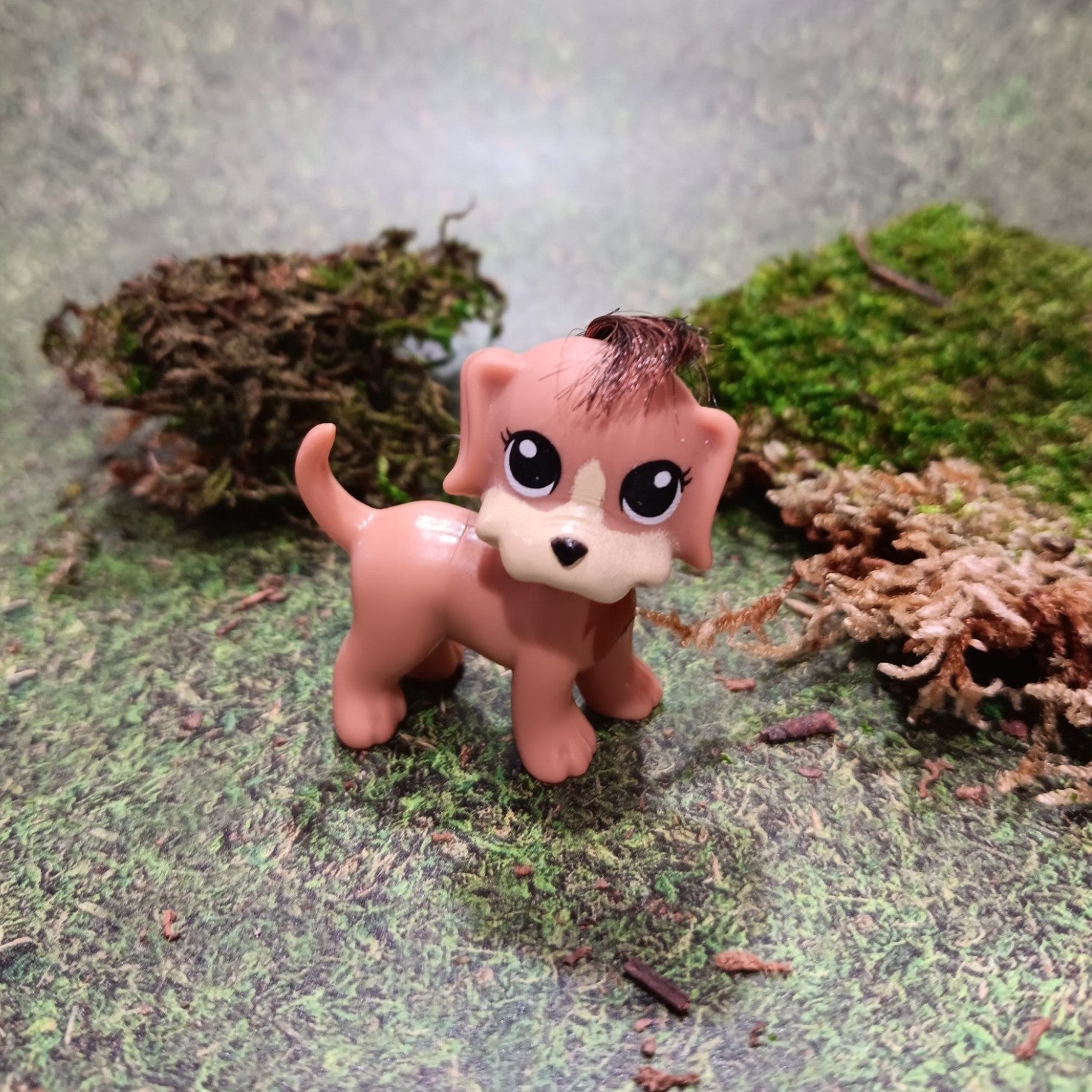 Polly Pocket Brown Puppy with Rooted "Bangs"