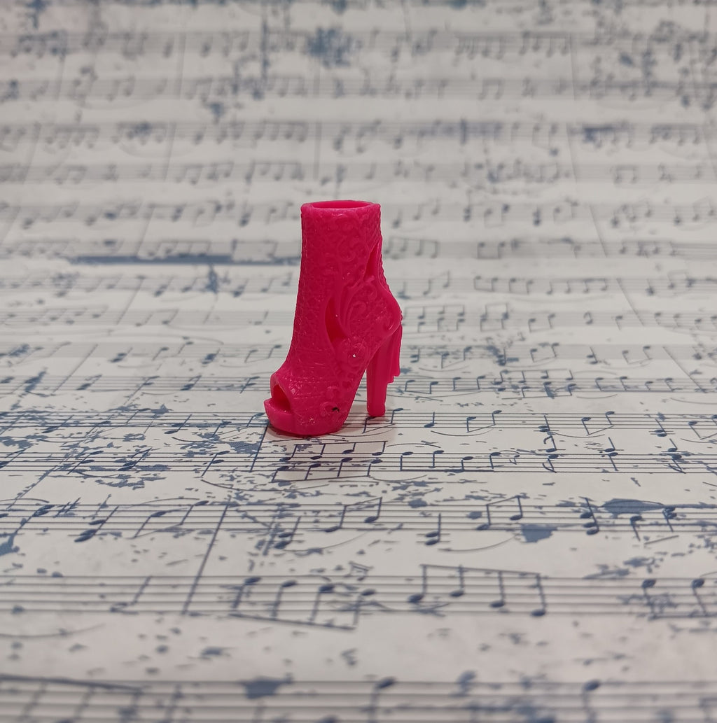 Barbie Open Toed High Heeled Booties with Floral Scroll Detail