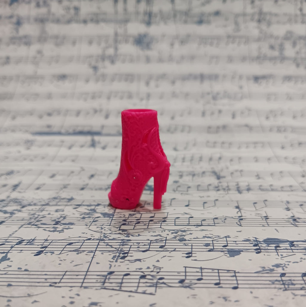 Barbie Open Toed High Heeled Booties with Floral Scroll Detail