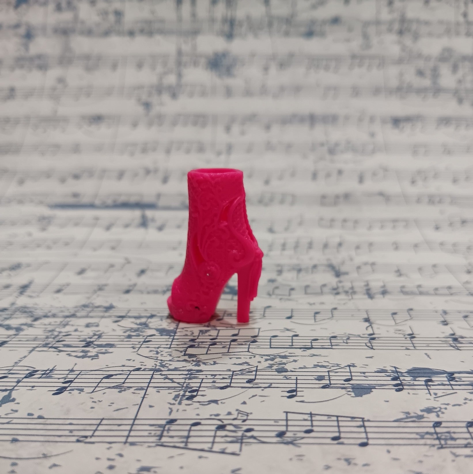 Barbie Open Toed High Heeled Booties with Floral Scroll Detail