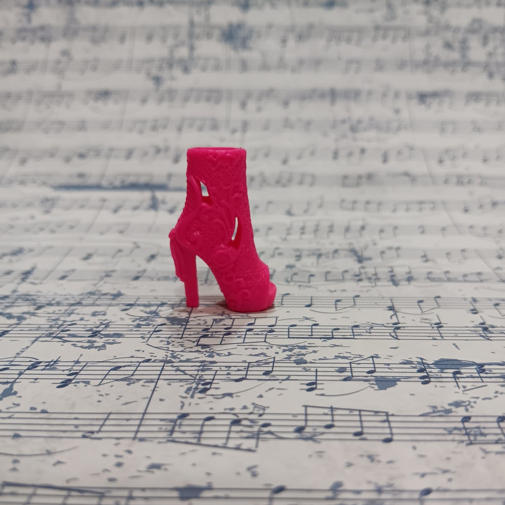 Barbie Open Toed High Heeled Booties with Floral Scroll Detail