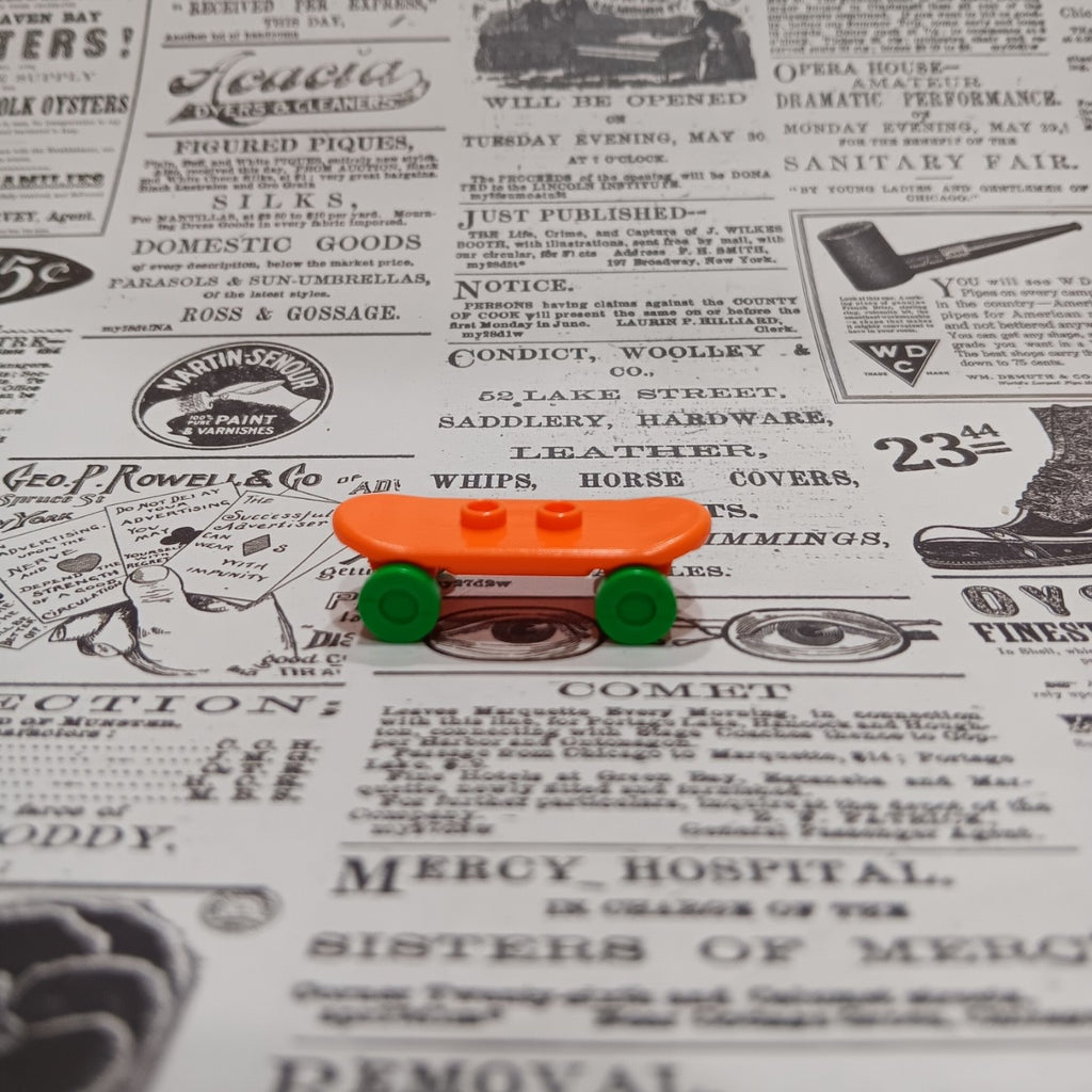LEGO Minifigure Orange Skateboard with Green Wheels