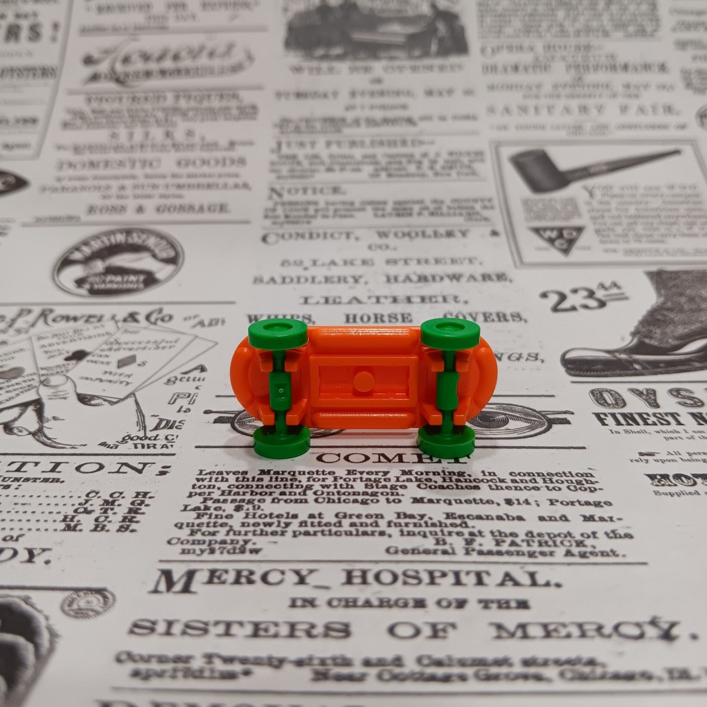 LEGO Minifigure Orange Skateboard with Green Wheels
