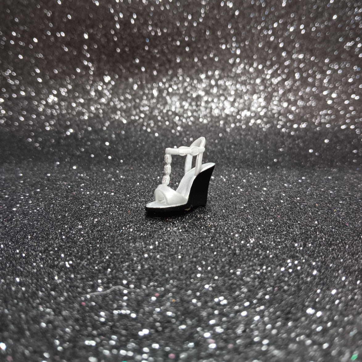 Fashionistas Black and White Wedge Sandal with Ankle Strap