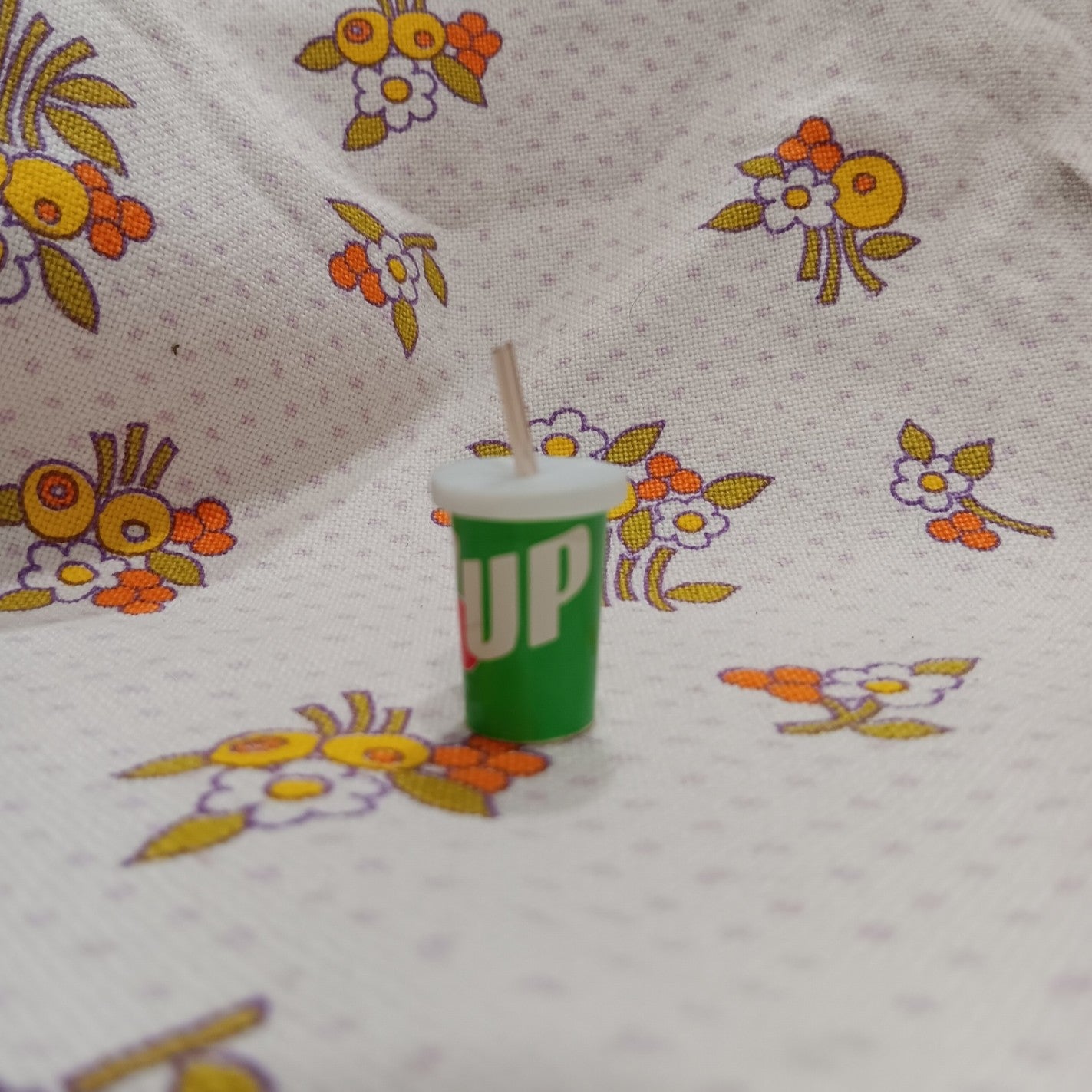 Vintage Miniature 7-Up Cup with Straw